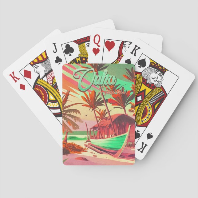 Jeu De Cartes Oahu Hawaii île tropicale Travel palmier années 19 (dos)