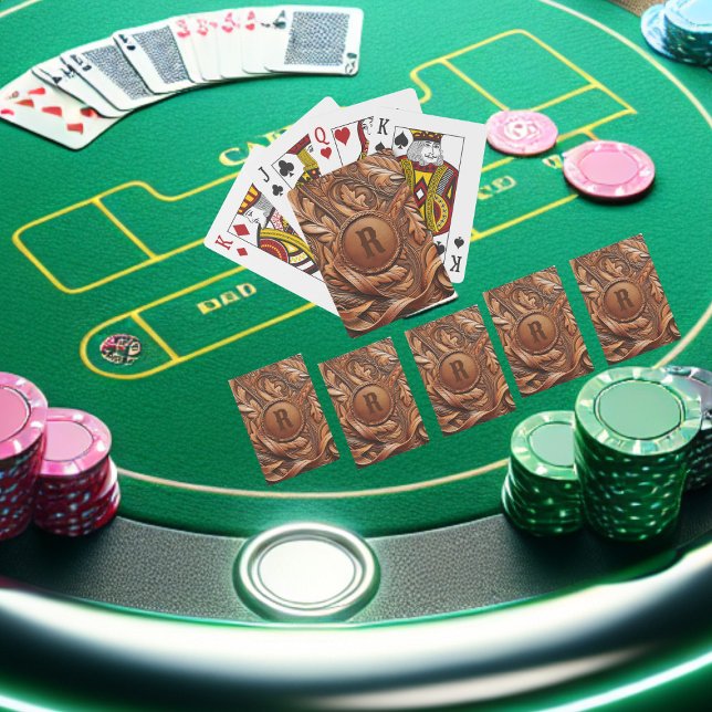 Jeu De Cartes Occidental Outils en cuir Impression personnalisée (Western Tooled Leather Collection 
Custom Initial Playing Cards)