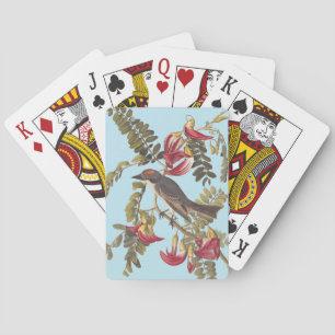 Jeu De Cartes Oiseau Audubon du Roi gris sur arbre à fleurs