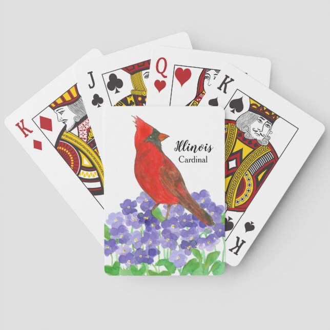 Jeu De Cartes Oiseau de l'Illinois Souvenir Violets cardinaux (dos)