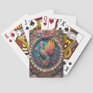 Jeu De Cartes Oiseau doré dans un cadre décoratif orné