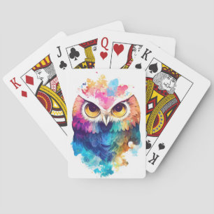Jeu De Cartes Oiseau Hibou Nature sauvage Animal Couleur peintur