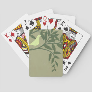 Jeu De Cartes Oiseau vert perché sur une branche verte