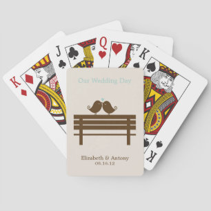 Jeu De Cartes Oiseaux Amoureux sur Banc de Parc Mariage