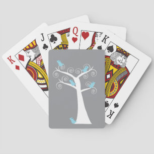 Jeu De Cartes Oiseaux bleus fantaisistes arbre gris tourbillonna