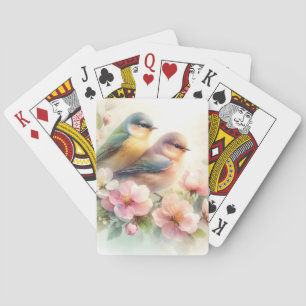 Jeu De Cartes Oiseaux de l'amour doux pastel de printemps Fleurs