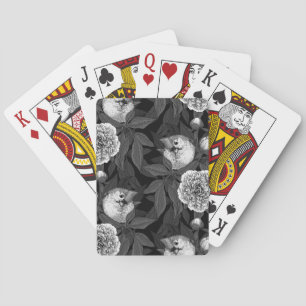 Jeu De Cartes Oiseaux et fleurs de pivoines monochromes, gris