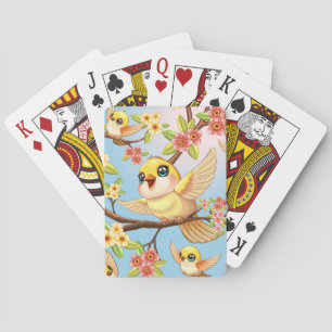 Jeu De Cartes Oiseaux mignons et heureux parmi les fleurs du pri