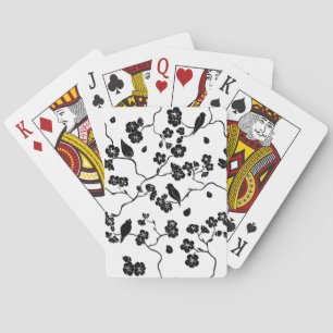 Jeu De Cartes Oiseaux Motifs noirs et blancs sur les fleurs de c