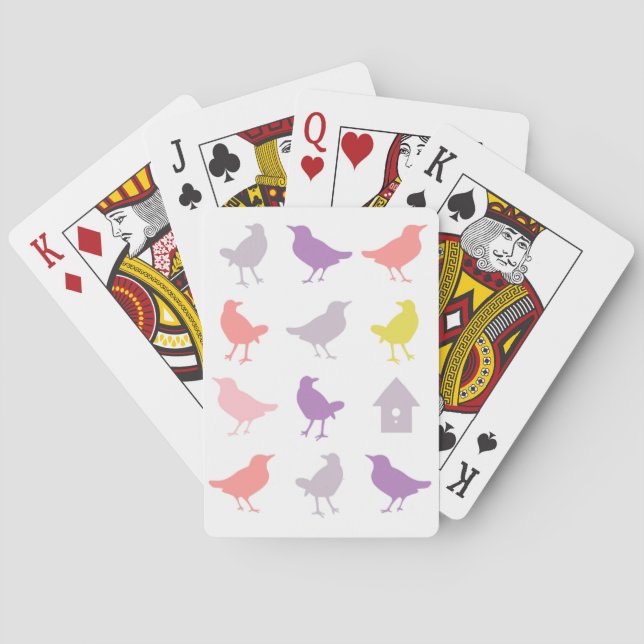 Jeu De Cartes Oiseaux pastel rose et violet avec Birdhouse (dos)