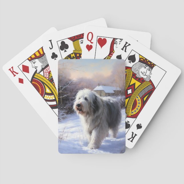 Jeu De Cartes Old English Sheepdog Laisser neiger Noël (dos)
