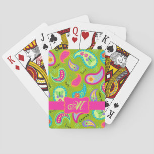 Jeu De Cartes Olive Green Fuchsia rose moderne Paisson Monogramm