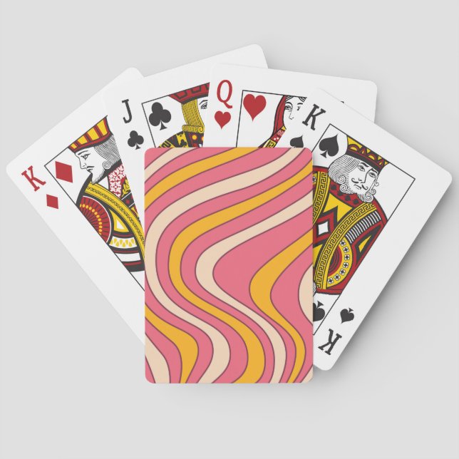 Jeu De Cartes Ondes de style rétro rose et orange (dos)