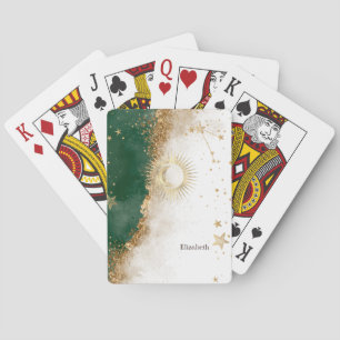 Jeu De Cartes Or Céleste Soleil Et Lune Étoiles Vert