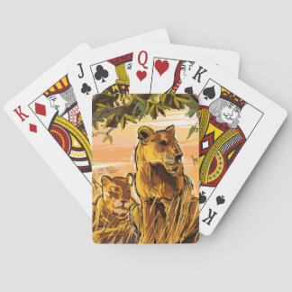 Jeu De Cartes Orange Brown Wildlife Safari Lioness Drawing 