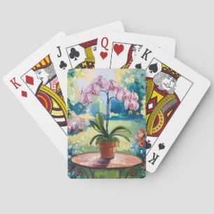 Jeu De Cartes Orchidée dans un pot Peinture d'art botanique