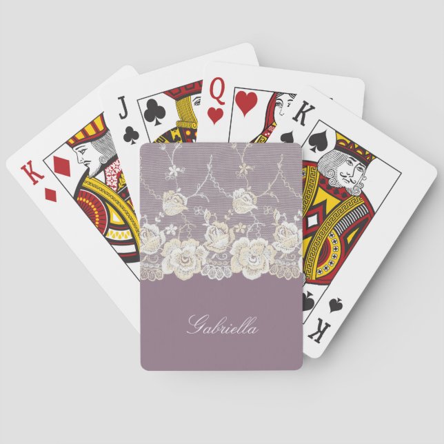 Jeu De Cartes Orchidée violet blanc dentelle florale (dos)