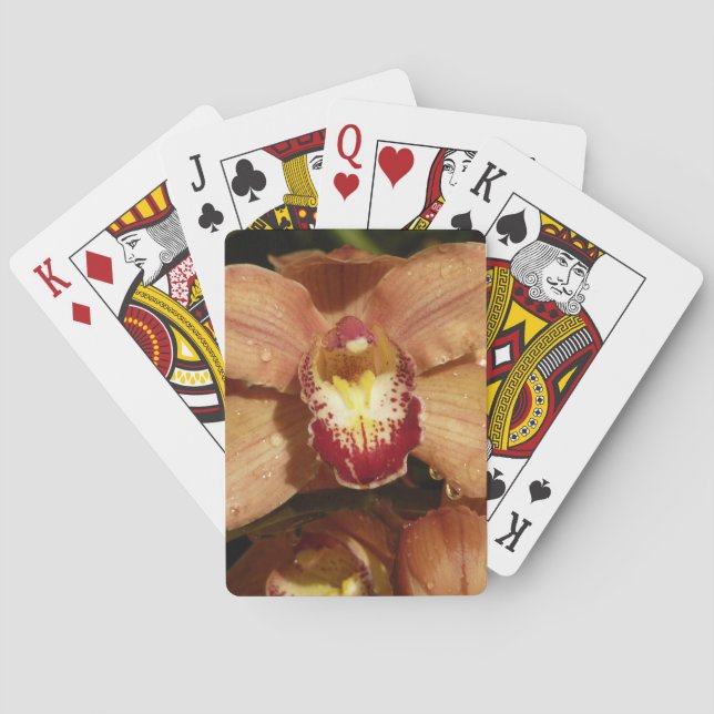 Jeu De Cartes Orchidées de Pêche avec Raindrops Floral (dos)