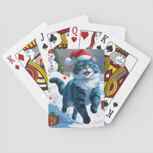 Jeu De Cartes Oriental Blue Chat assis dans le Casquette de Noël