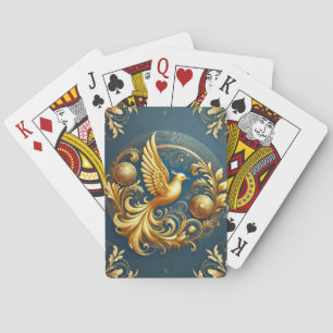 Jeu De Cartes Ornement Doré avec Motif d'Oiseau