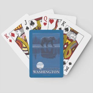 Jeu De Cartes Ours dans le clair de lune - le mont Rainier,