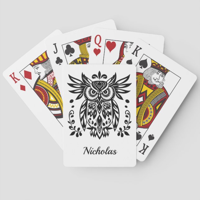 Jeu De Cartes Owl Lovers Rustic Woodlands Black White Bohemian (dos)