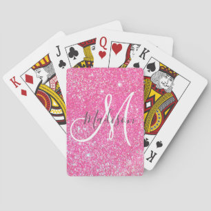 Jeu De Cartes Paillettes Rose Chaud Glamour Féminin Nom Monogram