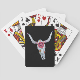 Jeu De Cartes painted cow skull on black