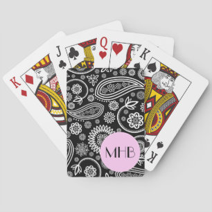 Jeu De Cartes Paisley Motif, noir et blanc, Monogramme