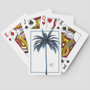 Jeu De Cartes Palmier Blanc Bleu Tropical Élégant Monogramme