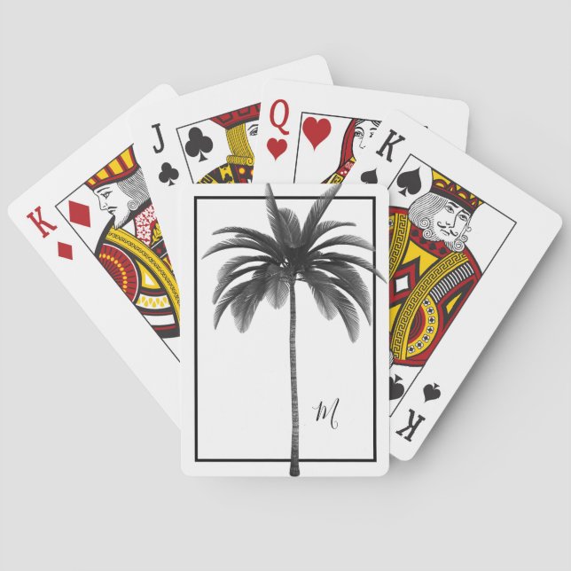 Jeu De Cartes Palmier noir blanc Tropical élégant Monogramme (dos)