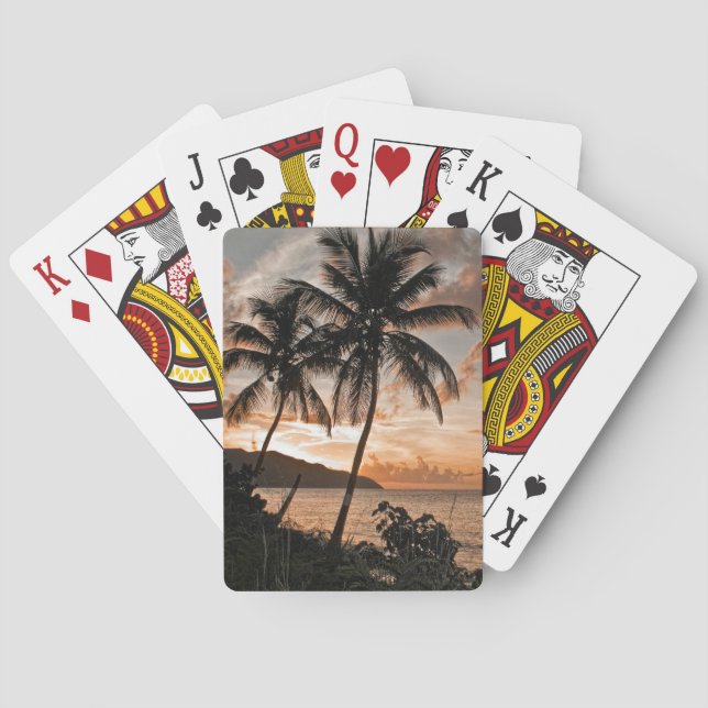 Jeu De Cartes Palmiers Tropicaux Coucher De Soleil Silhouette Be (dos)