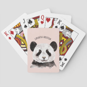 Jeu De Cartes Panda Aquarelle Moderne Avec Nom Et Rose Pastel