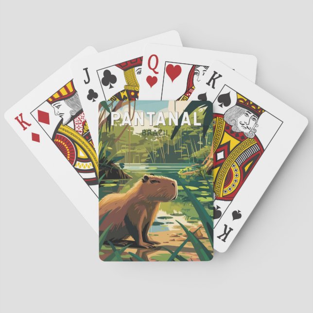 Jeu De Cartes Pantanal Brésil Capybara Voyage Art Vintage (dos)