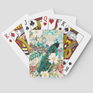 Jeu De Cartes Paon et fleurs illustrés antiques grunge