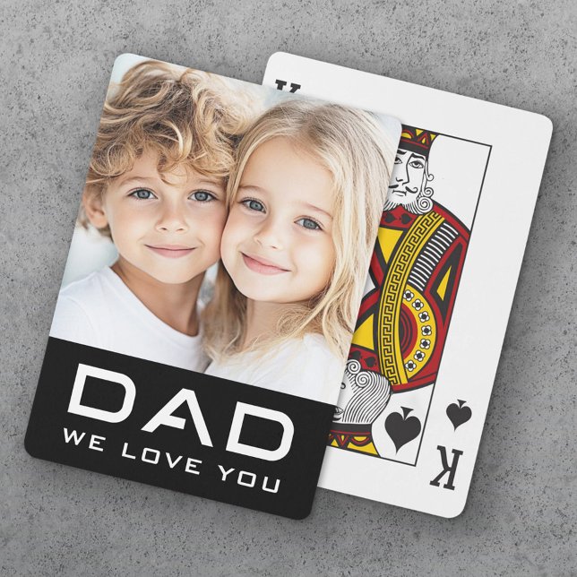 Jeu De Cartes Papa on t'aime fête des pères photo noir (Dad we love you father's day photo black poker cards)