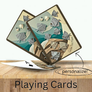 Jeu De Cartes Papier Origami Poisson dans la mer Nom personnalis