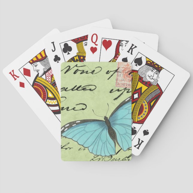Jeu De Cartes Papillon à ailes bleues sur carte postale Turquois (dos)