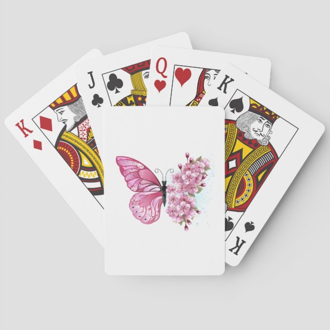 Jeu De Cartes Papillon à fleurs avec Sakura rose (dos)