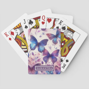 Jeu De Cartes Papillon d'aquarelle rose-violet personnalisé