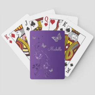 Jeu De Cartes Papillon d'argent violet Floral Cartes de jeu