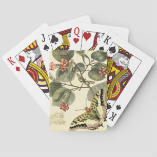 Jeu De Cartes Papillon et libellule à fleurs rouges