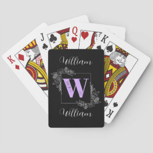 Jeu De Cartes Papillon floral violet Monogramme personnalisé - L