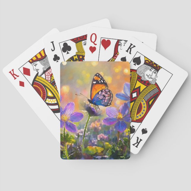 Jeu De Cartes Papillon minuscule sur les Fleurs sauvages au leve (dos)