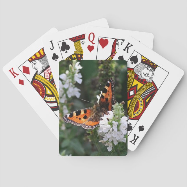 Jeu De Cartes Papillon orange et fleurs blanches (dos)