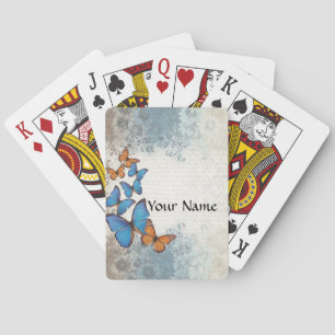 Jeu De Cartes Papillons à fleurs bleus