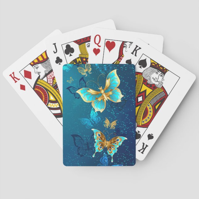 Jeu De Cartes Papillons d'or sur un Arrière - plan bleu (dos)