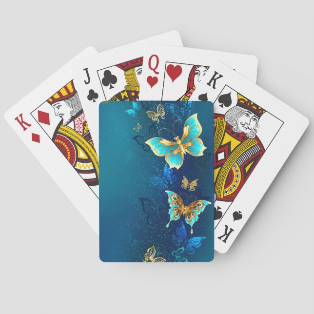 Jeu De Cartes Papillons d'or sur un Arrière - plan bleu (dos)