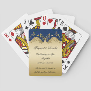 Jeu De Cartes Papillons dorés et bleu marine 50e anniversaire