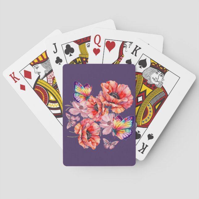 Jeu De Cartes Papillons et fleurs de pavot (dos)
